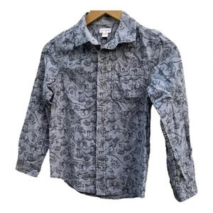 Cat & Jack Long sleeve Button Down Dinosaur Dress Shirt Collared Size M 8/10​​‎